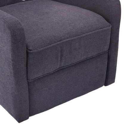 Poltrona reclinabile manuale girevole a 360° in lino grigio scuro con schienale imbottito con bottoni e poggiapiedi per soggiorno e camera da letto