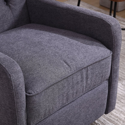 Poltrona reclinabile manuale girevole a 360° in lino grigio scuro con schienale imbottito con bottoni e poggiapiedi per soggiorno e camera da letto