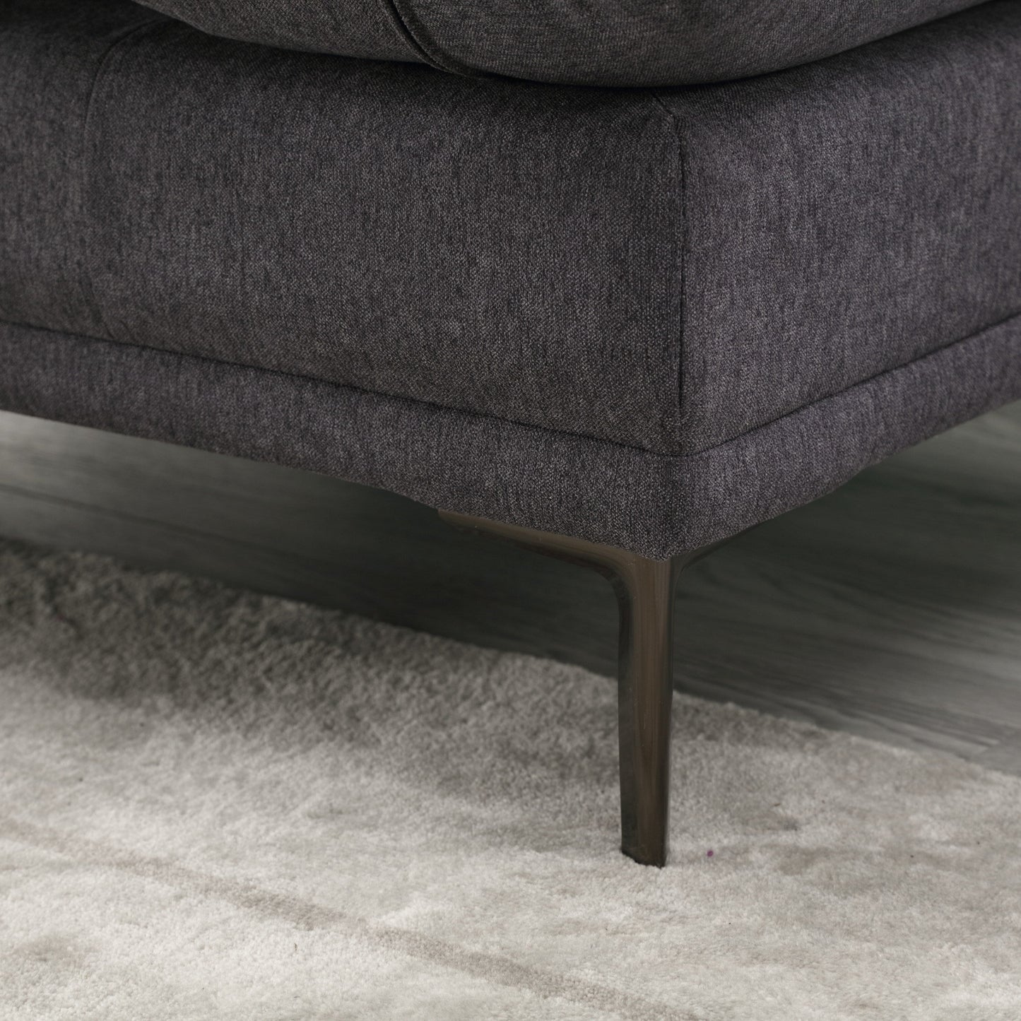 Divano a due posti in lino grigio scuro con braccioli regolabili