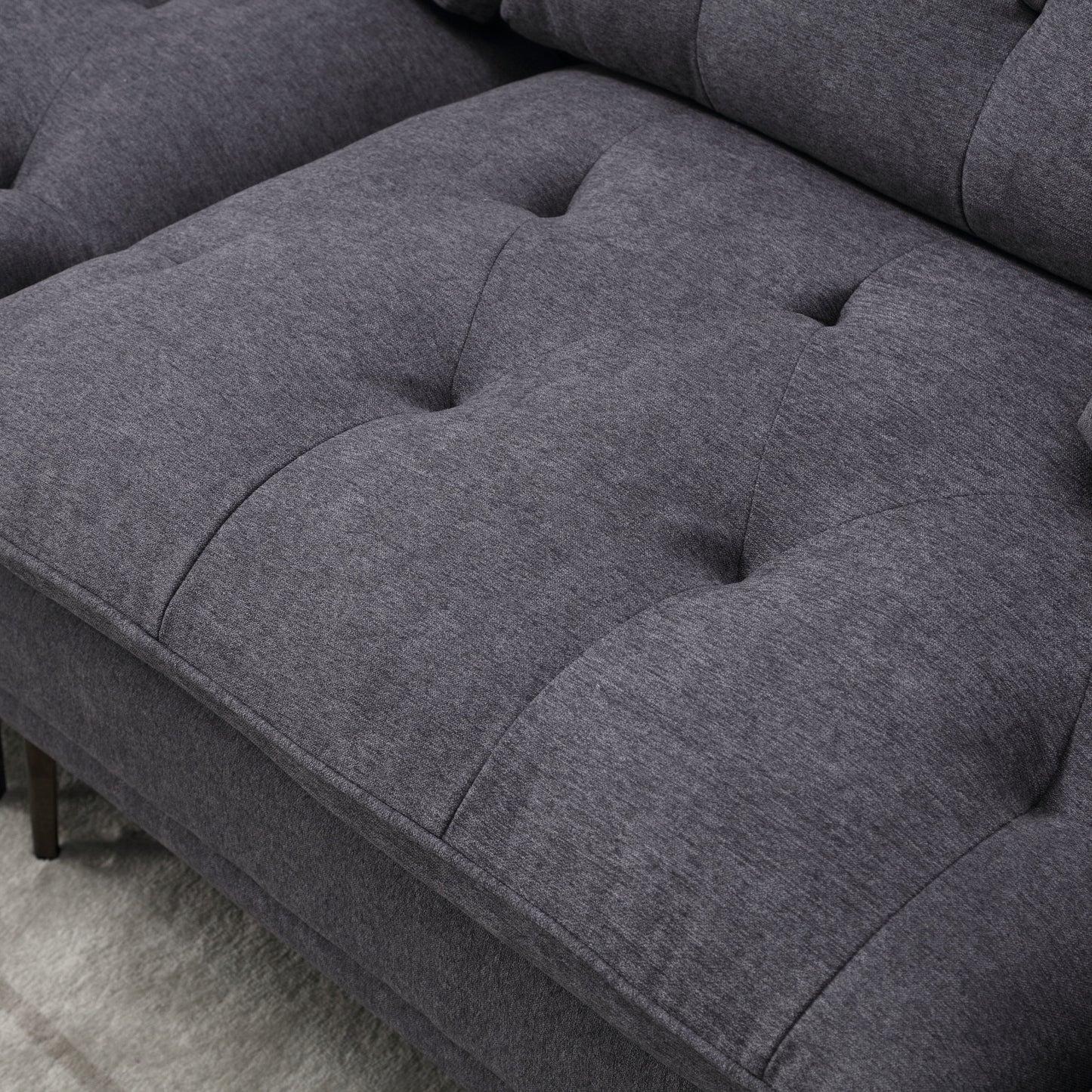 Divano a due posti in lino grigio scuro con braccioli regolabili