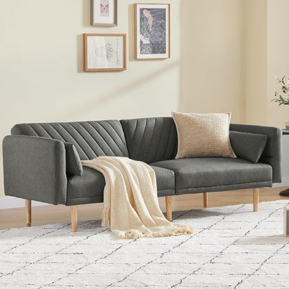 Divano letto futon grigio scuro con cuscini