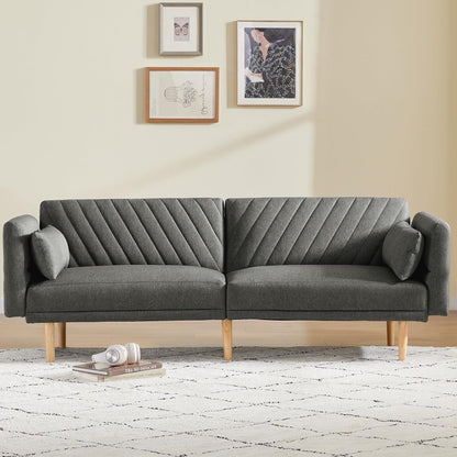 Divano letto futon grigio scuro con cuscini