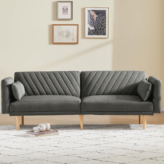 Divano letto futon grigio scuro con cuscini