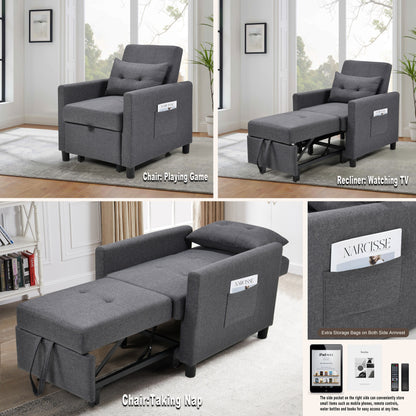 Divano letto singolo convertibile 3 in 1 moderno grigio scuro da 27,5 pollici con schienale regolabile e cuscino per soggiorno