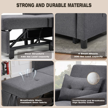Divano letto singolo convertibile 3 in 1 moderno grigio scuro da 27,5 pollici con schienale regolabile e cuscino per soggiorno