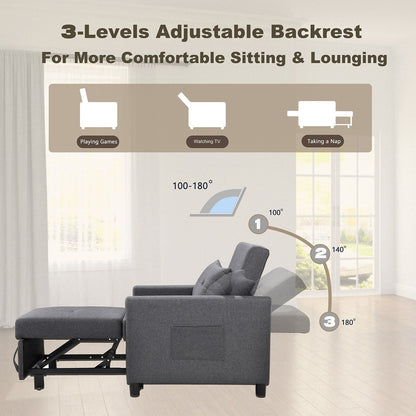 Divano letto singolo convertibile 3 in 1 moderno grigio scuro da 27,5 pollici con schienale regolabile e cuscino per soggiorno