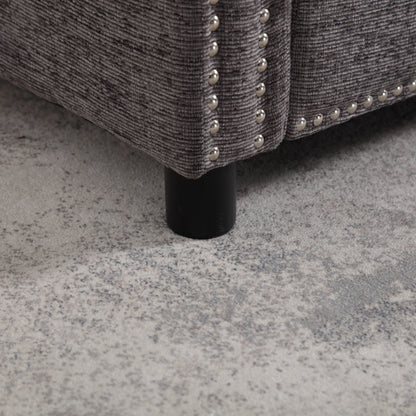 Divano a due posti moderno grigio scuro 52.36 imbottito in ciniglia con tasca e borchie per soggiorno
