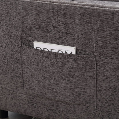 Divano a due posti moderno grigio scuro 52.36 imbottito in ciniglia con tasca e borchie per soggiorno