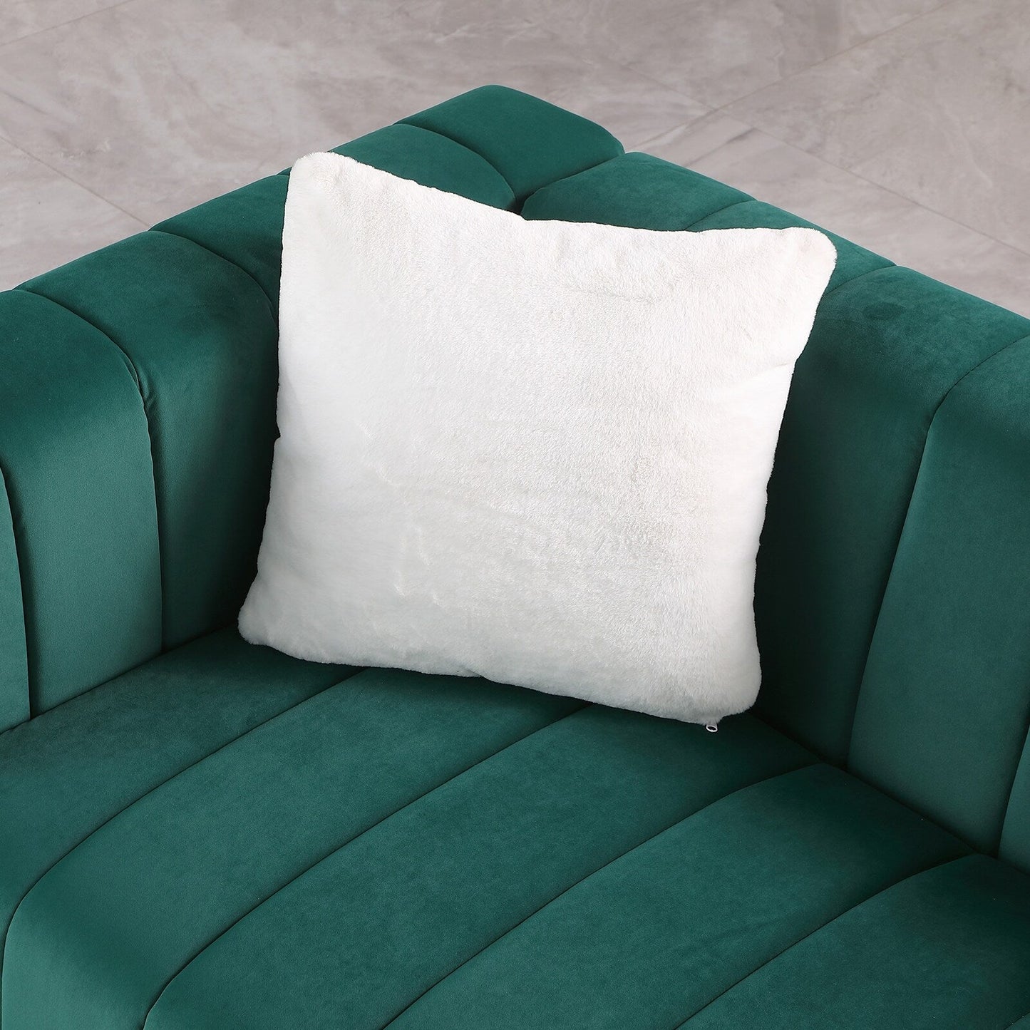 Divano Chesterfield 87.01 in velluto verde scuro con trapuntatura a canale, a 3 posti, con cuscini per soggiorno
