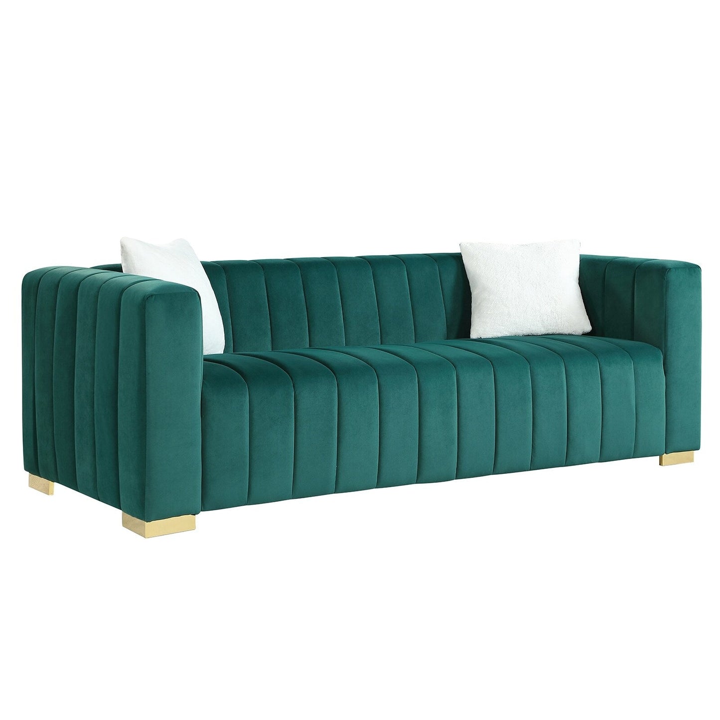 Divano Chesterfield 87.01 in velluto verde scuro con trapuntatura a canale, a 3 posti, con cuscini per soggiorno
