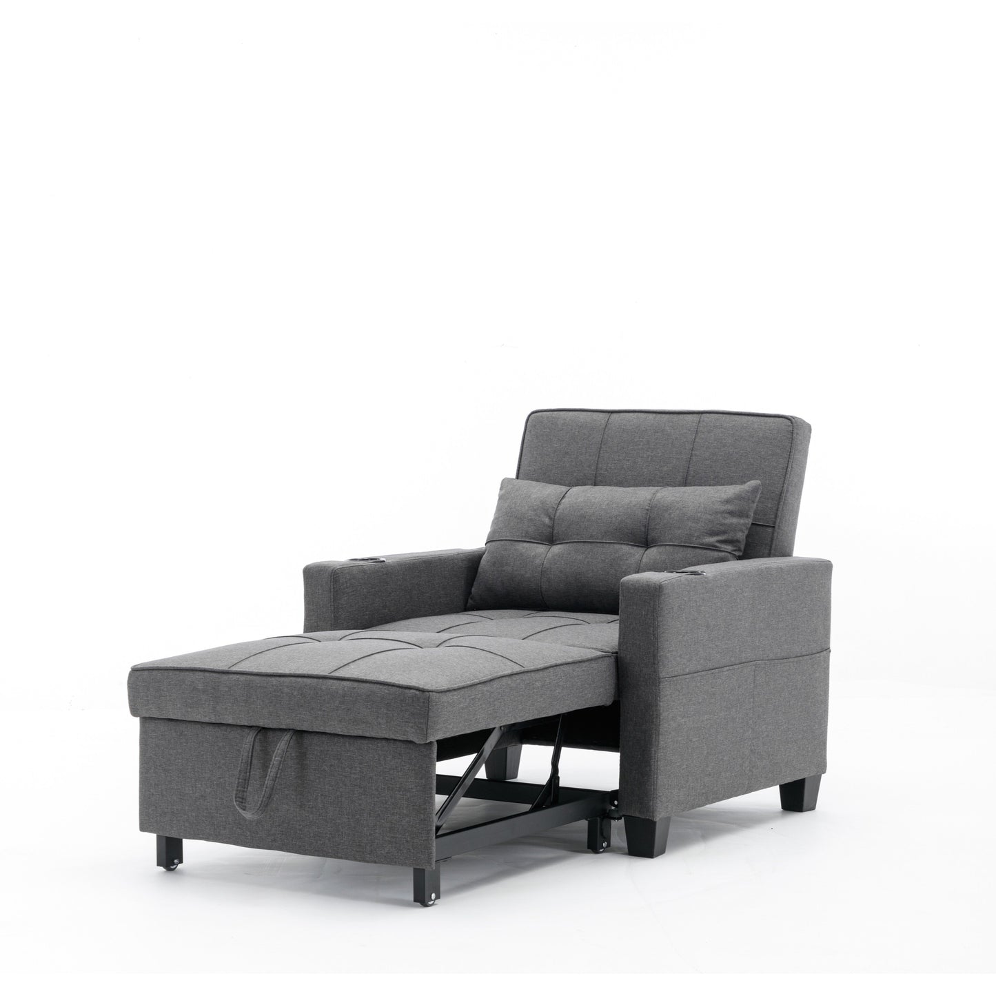 Divano letto singolo 3 in 1 convertibile in lino grigio scuro 68.12 con porte USB e resistente all'usura per il soggiorno