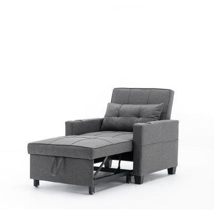 Divano letto singolo 3 in 1 convertibile in lino grigio scuro 68.12 con porte USB e resistente all'usura per il soggiorno