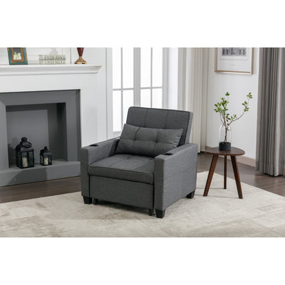 Divano letto singolo 3 in 1 convertibile in lino grigio scuro 68.12 con porte USB e resistente all'usura per il soggiorno