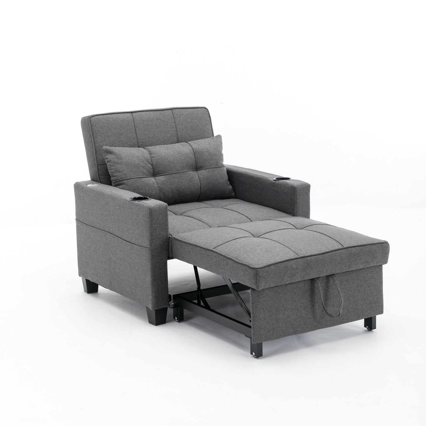 Divano letto singolo 3 in 1 convertibile in lino grigio scuro 68.12 con porte USB e resistente all'usura per il soggiorno