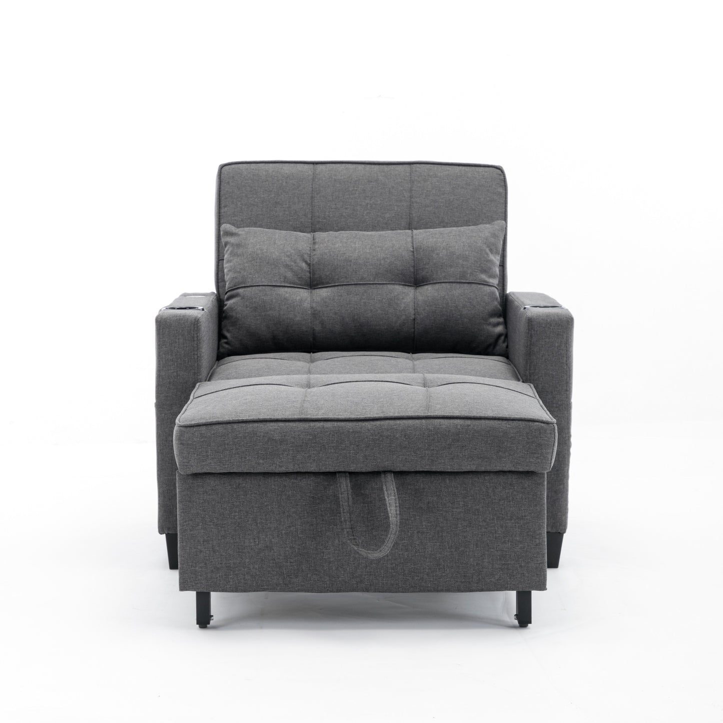 Divano letto singolo 3 in 1 convertibile in lino grigio scuro 68.12 con porte USB e resistente all'usura per il soggiorno