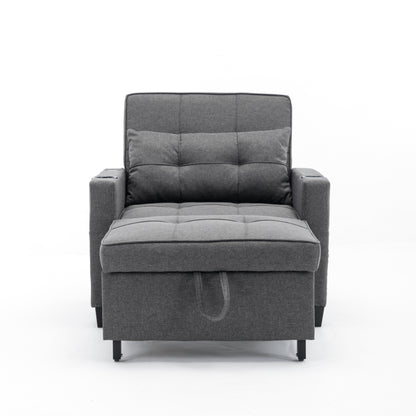 Divano letto singolo 3 in 1 convertibile in lino grigio scuro 68.12 con porte USB e resistente all'usura per il soggiorno