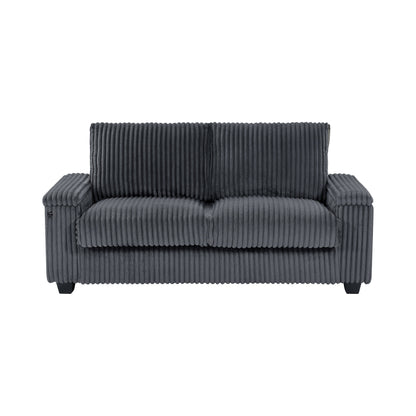 Divano a due posti in tessuto grigio scuro 71 con bracciolo contenitore quadrato e porta USB per soggiorno
