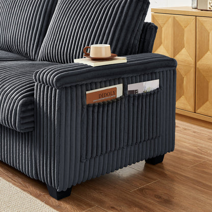 Divano a due posti in tessuto grigio scuro 71 con bracciolo contenitore quadrato e porta USB per soggiorno