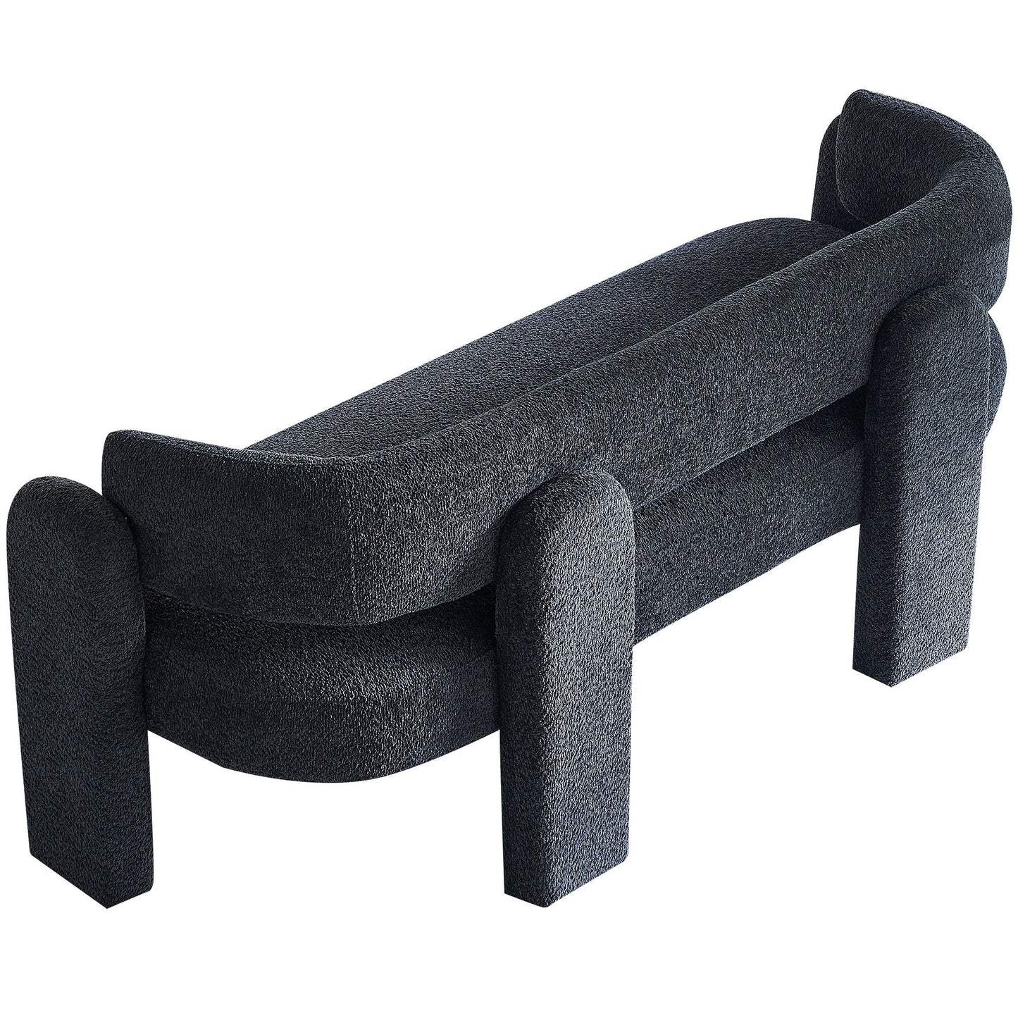 Divano singolo in bouclé grigio scuro con struttura in legno massello