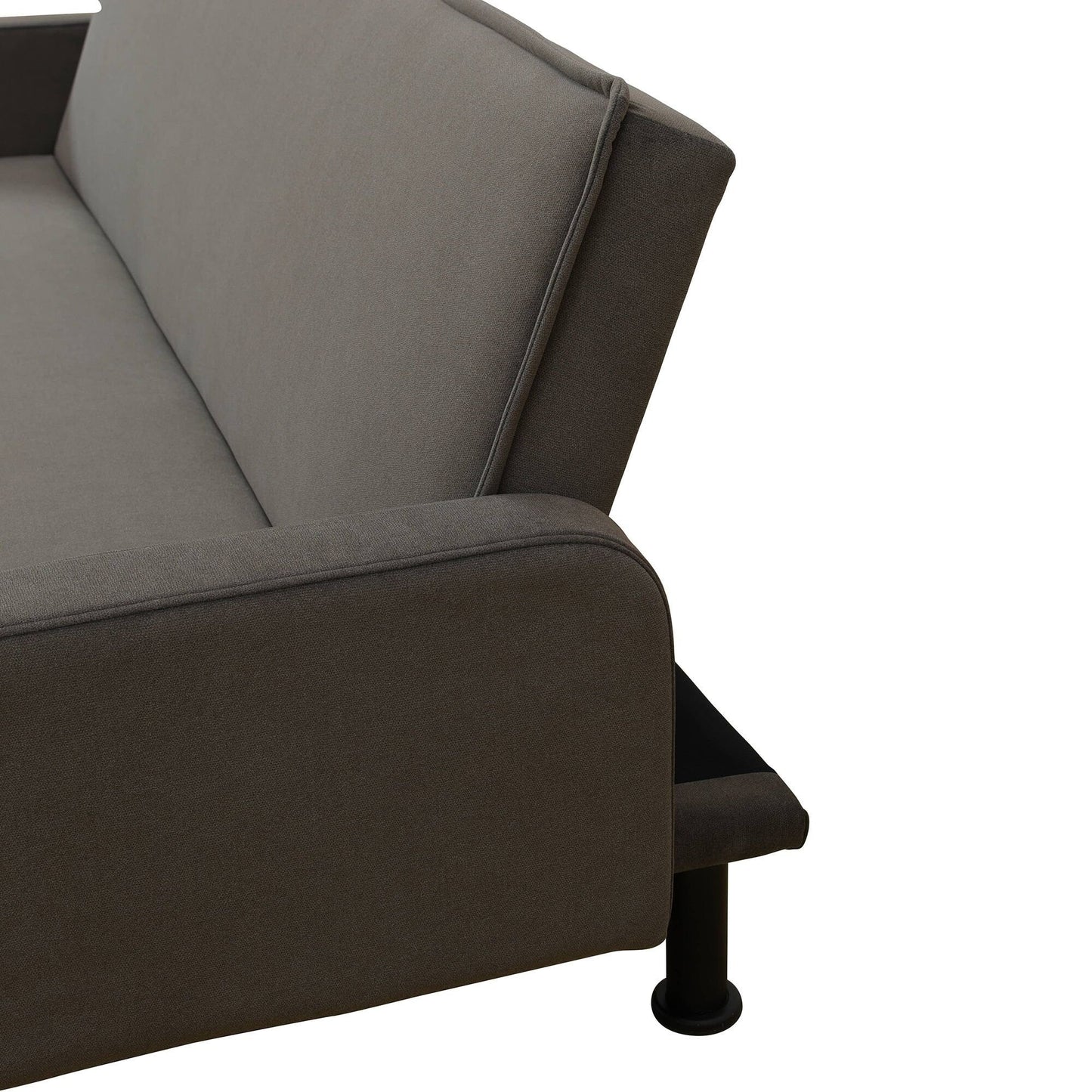 Divano monoblocco per soggiorno in tessuto soffice e traspirante grigio scuro