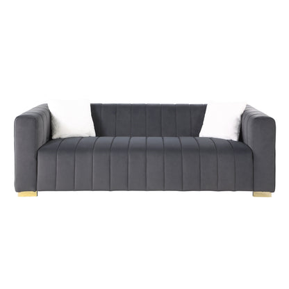 Divano Chesterfield 87.01 grigio scuro a 3 posti con cuscini, capitonné in velluto per soggiorno