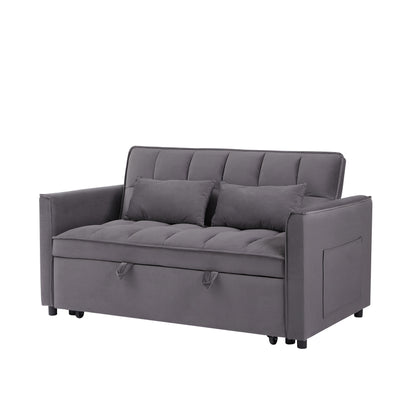 Divano letto a due posti grigio scuro con borsa portaoggetti