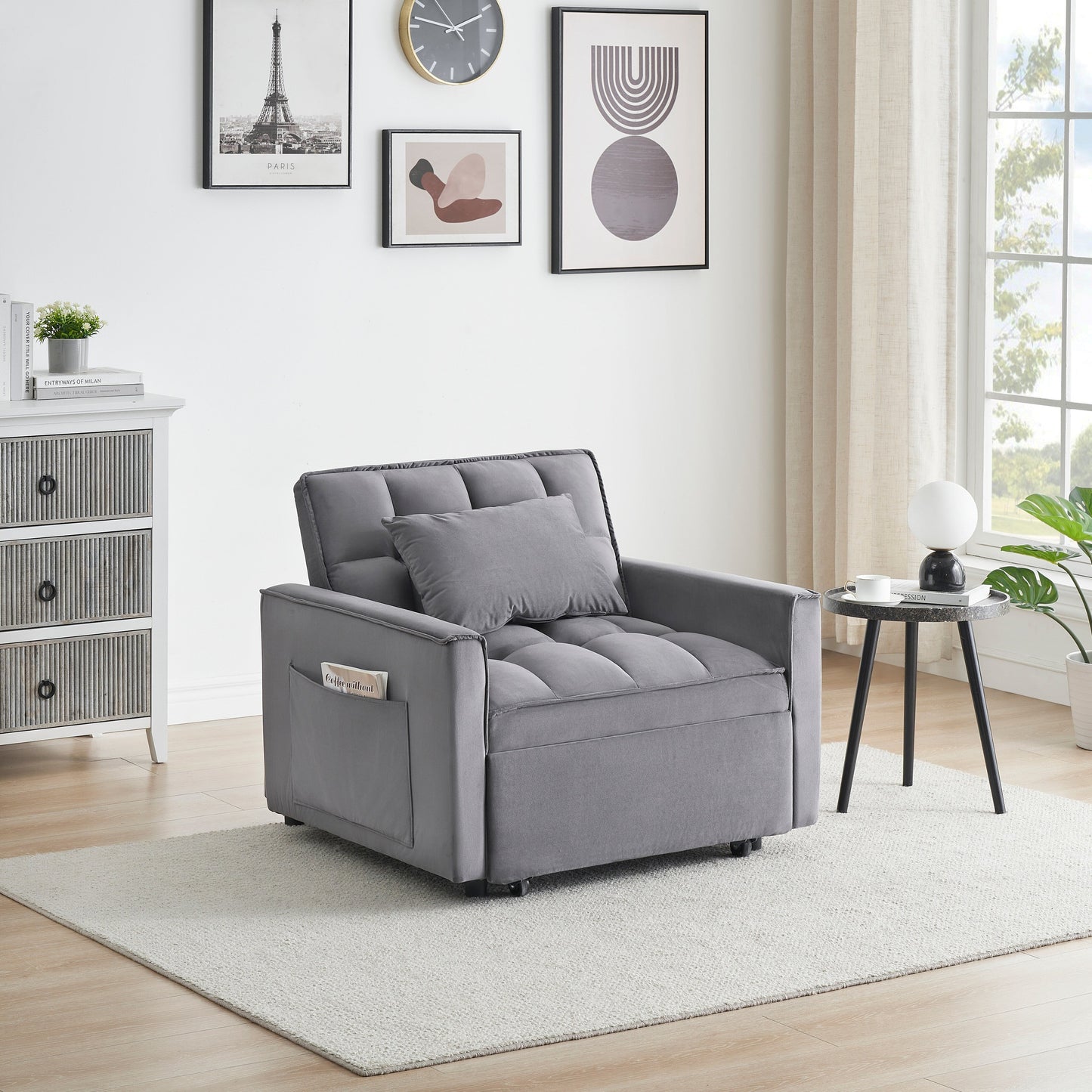Divano letto singolo convertibile 3 in 1 grigio scuro moderno 70,86 con schienale regolabile e ruote mobili per soggiorno