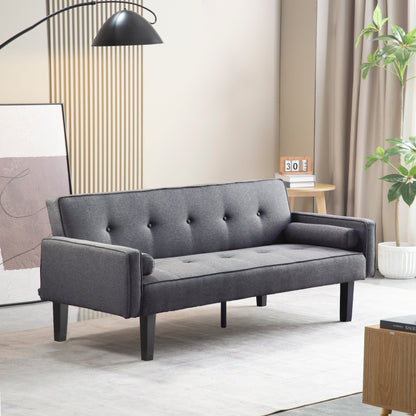 Divano letto futon moderno grigio scuro da 71,65 pollici trasformabile a 3 posti con gambe in legno massello e cuscini per il soggiorno