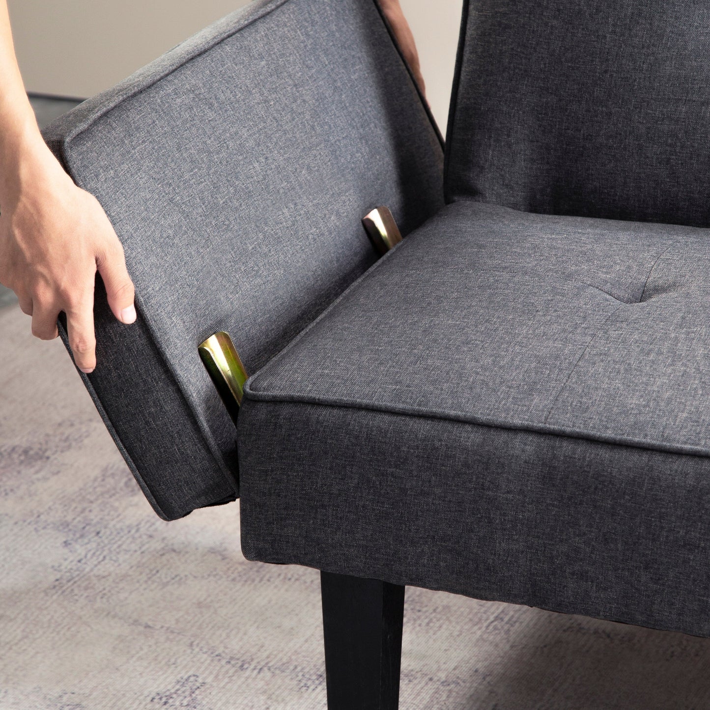 Divano letto futon moderno grigio scuro da 71,65 pollici trasformabile a 3 posti con gambe in legno massello e cuscini per il soggiorno