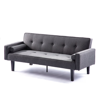 Divano letto futon moderno grigio scuro da 71,65 pollici trasformabile a 3 posti con gambe in legno massello e cuscini per il soggiorno