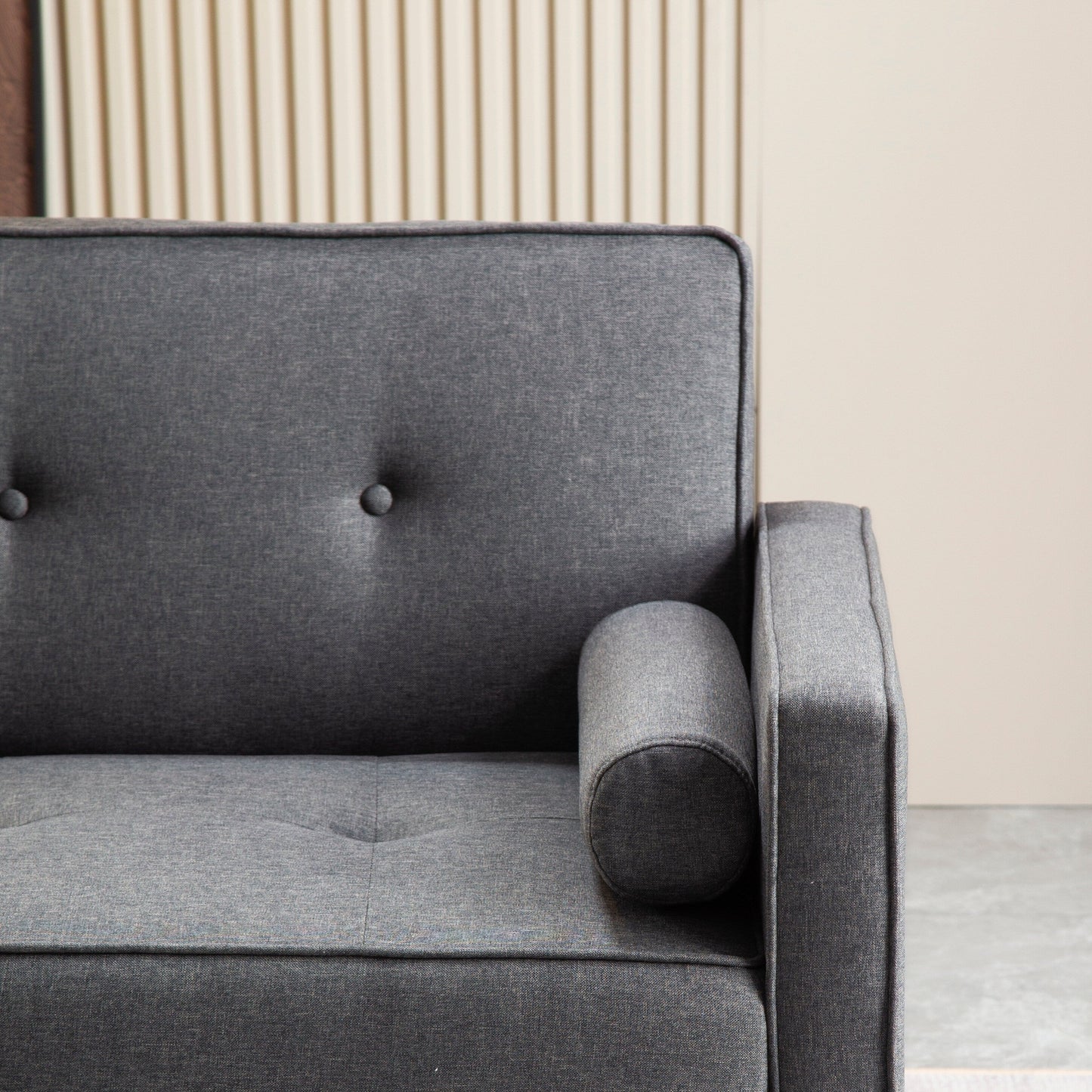 Divano letto futon moderno grigio scuro da 71,65 pollici trasformabile a 3 posti con gambe in legno massello e cuscini per il soggiorno