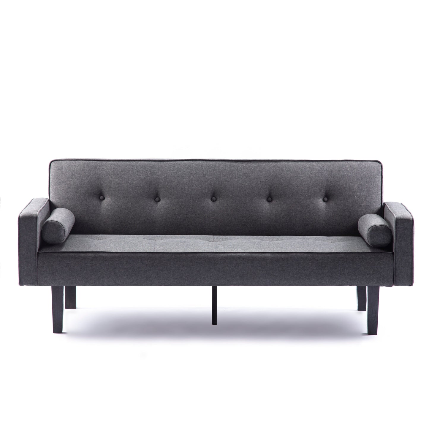 Divano letto futon moderno grigio scuro da 71,65 pollici trasformabile a 3 posti con gambe in legno massello e cuscini per il soggiorno