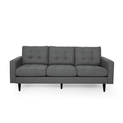 Divano moderno grigio scuro da 82,75 pollici con bottoni, trapuntato, a 3 posti, con gambe in legno di betulla per soggiorno