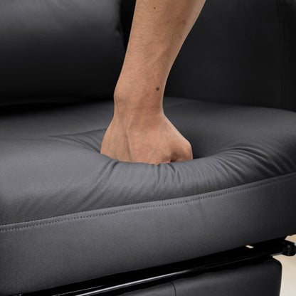 Poltrona reclinabile manuale da ufficio girevole a 360° in pelle grigio scuro con supporto lombare, poggiatesta, poggiapiedi, altezza regolabile