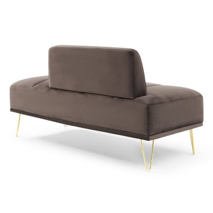 Panca a due posti imbottita grigio scuro con gambe dorate