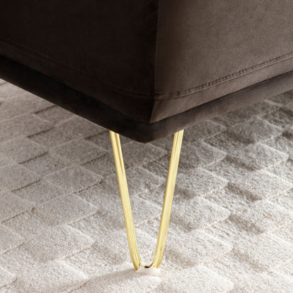 Panca a due posti imbottita grigio scuro con gambe dorate