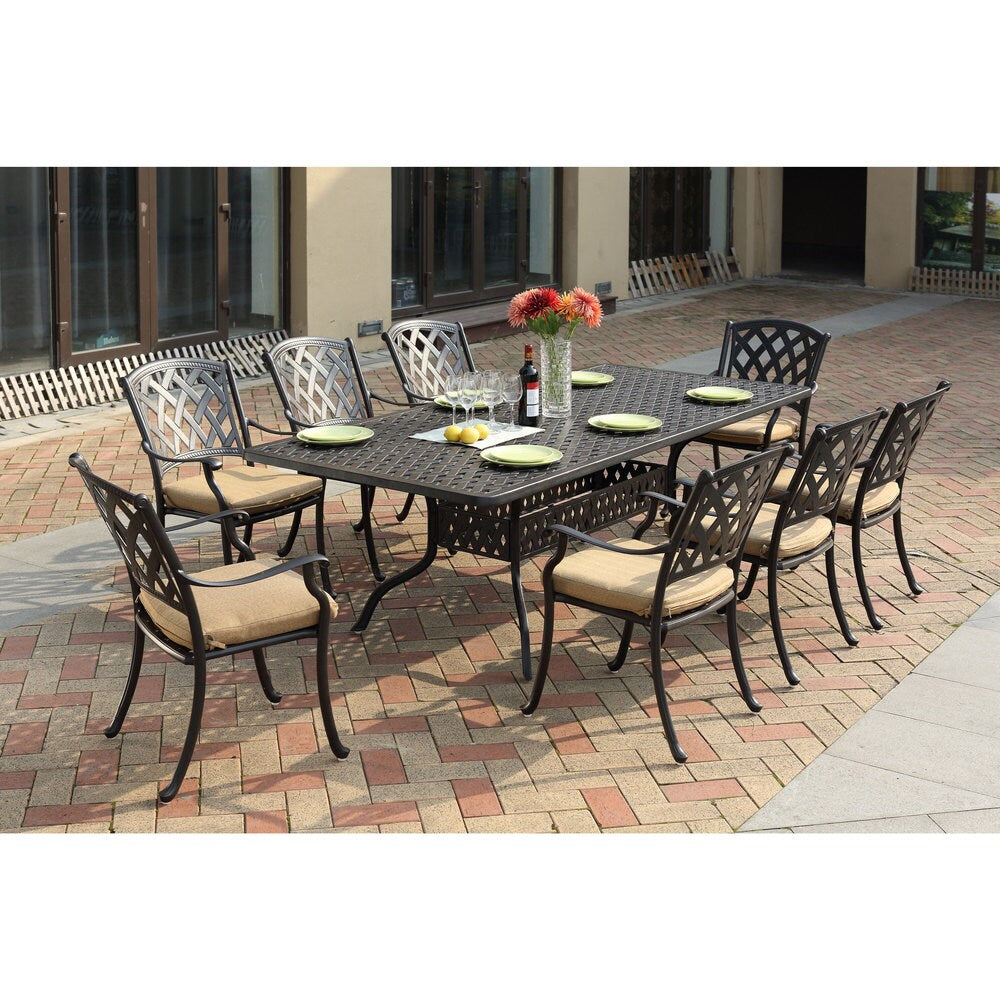 Set da pranzo rettangolare in alluminio pressofuso color bronzo antico Darlee Ocean View da 9 pezzi