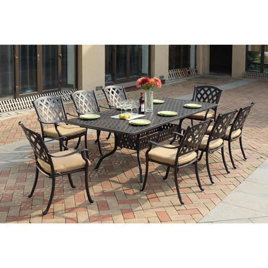 Set da pranzo rettangolare in alluminio pressofuso color bronzo antico Darlee Ocean View da 9 pezzi