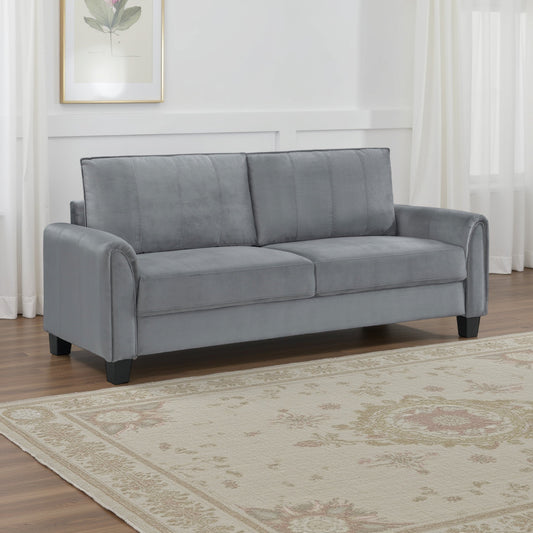 Divano Dave, tessuto grigio, braccioli arrotondati, gambe affusolate nere, 80 pollici