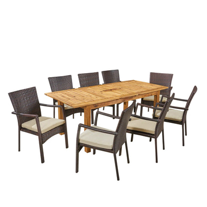 Set da pranzo espandibile Davenport Outdoor da 9 pezzi in legno e vimini di Christopher Knight Home