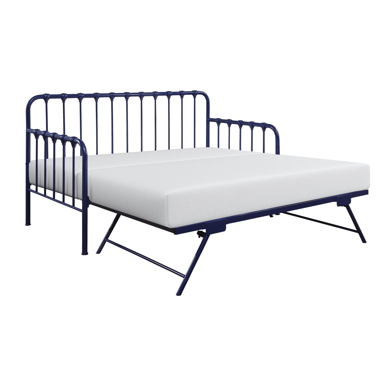 Divano letto con rotelle sollevabili, 1 pezzo, finitura blu navy, struttura in metallo, design classico, mobili per la casa
