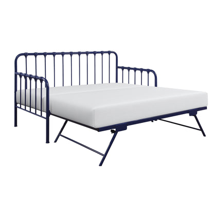 Divano letto con rotelle sollevabili, 1 pezzo, finitura blu navy, struttura in metallo, design classico, mobili per la casa