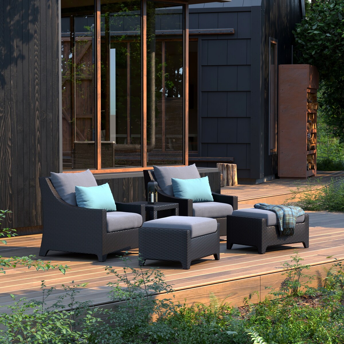 Set di 5 sedie da esterno e pouf da patio Deco Sunbrella