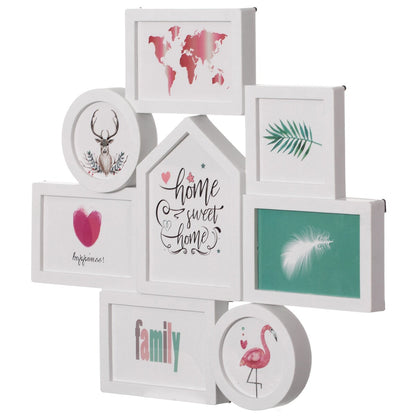 Cornice portafoto moderna decorativa da parete per collage di 8 foto di diverse dimensioni, bianca