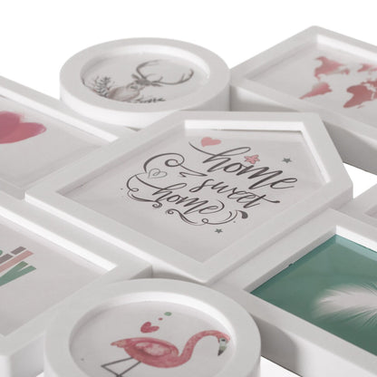 Cornice portafoto moderna decorativa da parete per collage di 8 foto di diverse dimensioni, bianca