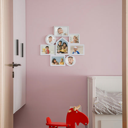 Cornice portafoto moderna decorativa da parete per collage di 8 foto di diverse dimensioni, bianca