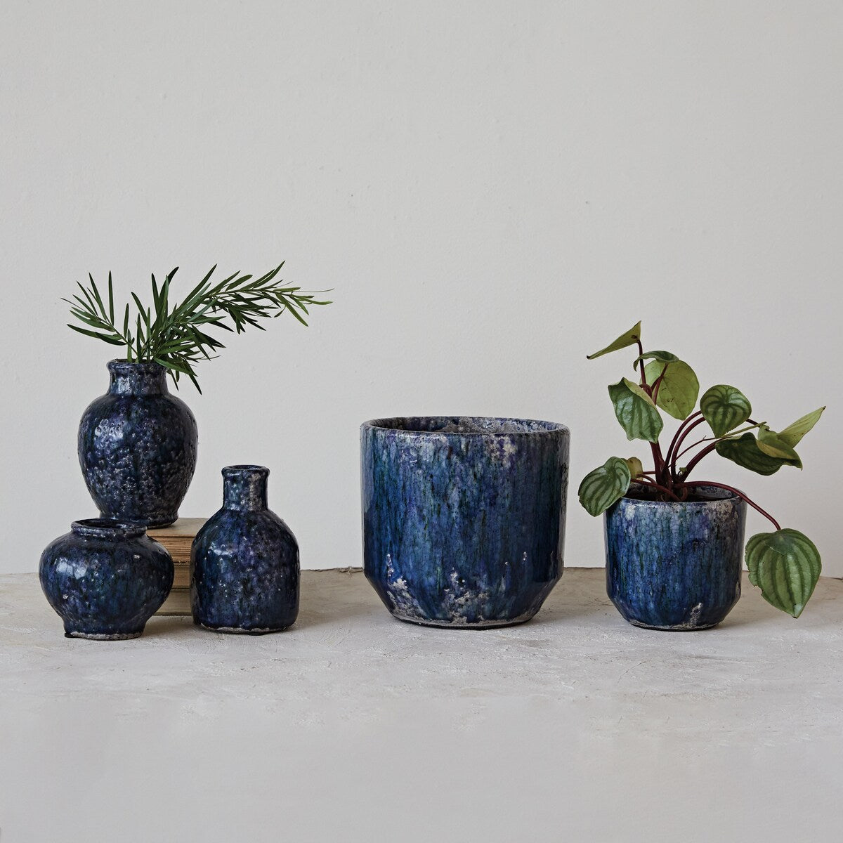 Vasi decorativi in ​​terracotta con smalto craquelé, set da 3