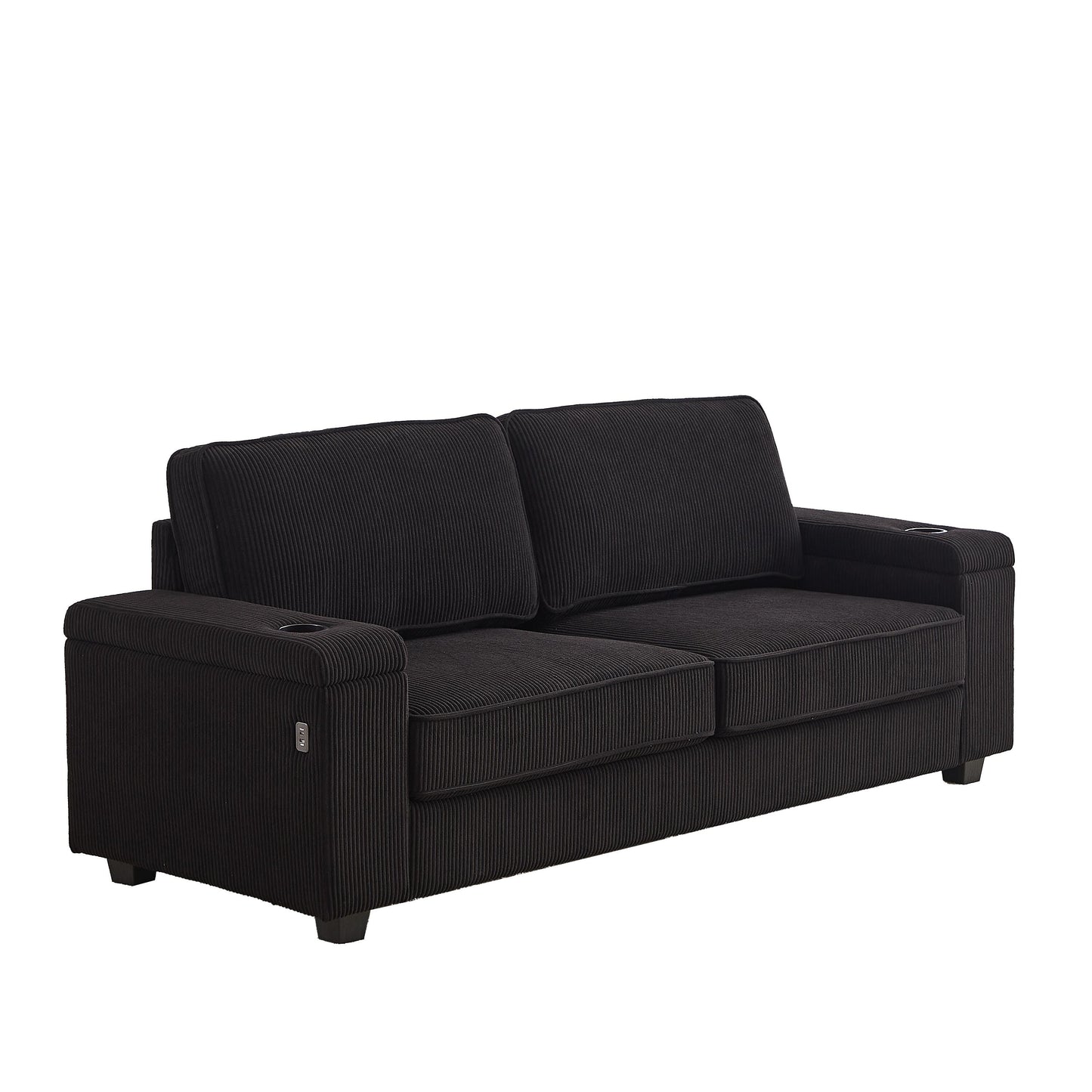 Divano Deep Seat 86.5 con contenitore, ricarica USB e portabicchieri - Comodo divano in velluto a coste