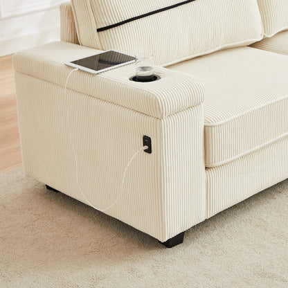 Divano Deep Seat 86.5 con contenitore, ricarica USB e portabicchieri - Comodo divano in velluto a coste