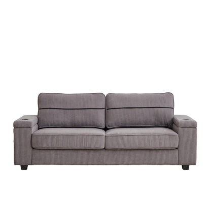 Divano Deep Seat 86.5 con contenitore, ricarica USB e portabicchieri - Comodo divano in velluto a coste